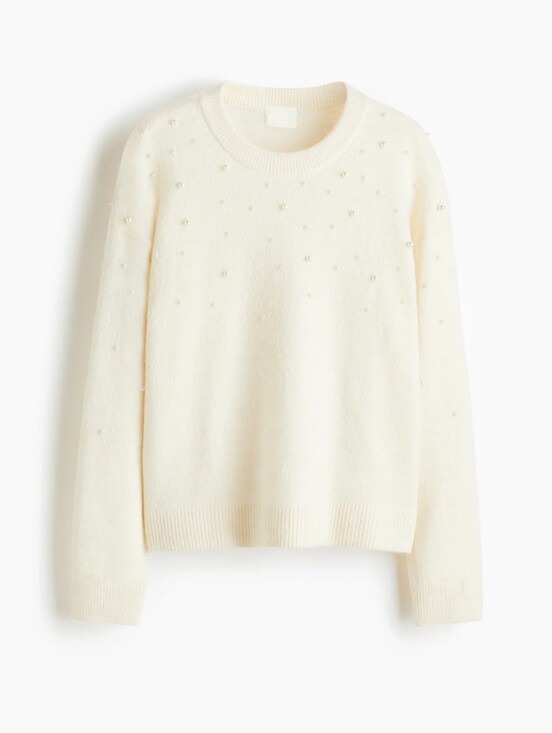 H&M Sweaters - H&M Cream Crewneck Sweater with Pearl Accents